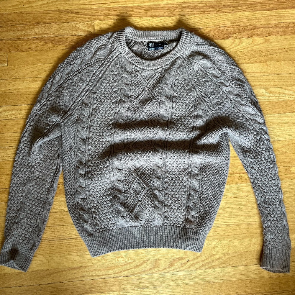 100% Cotton Mocha-Brown Fall Chunky Cable-Knit Sweater